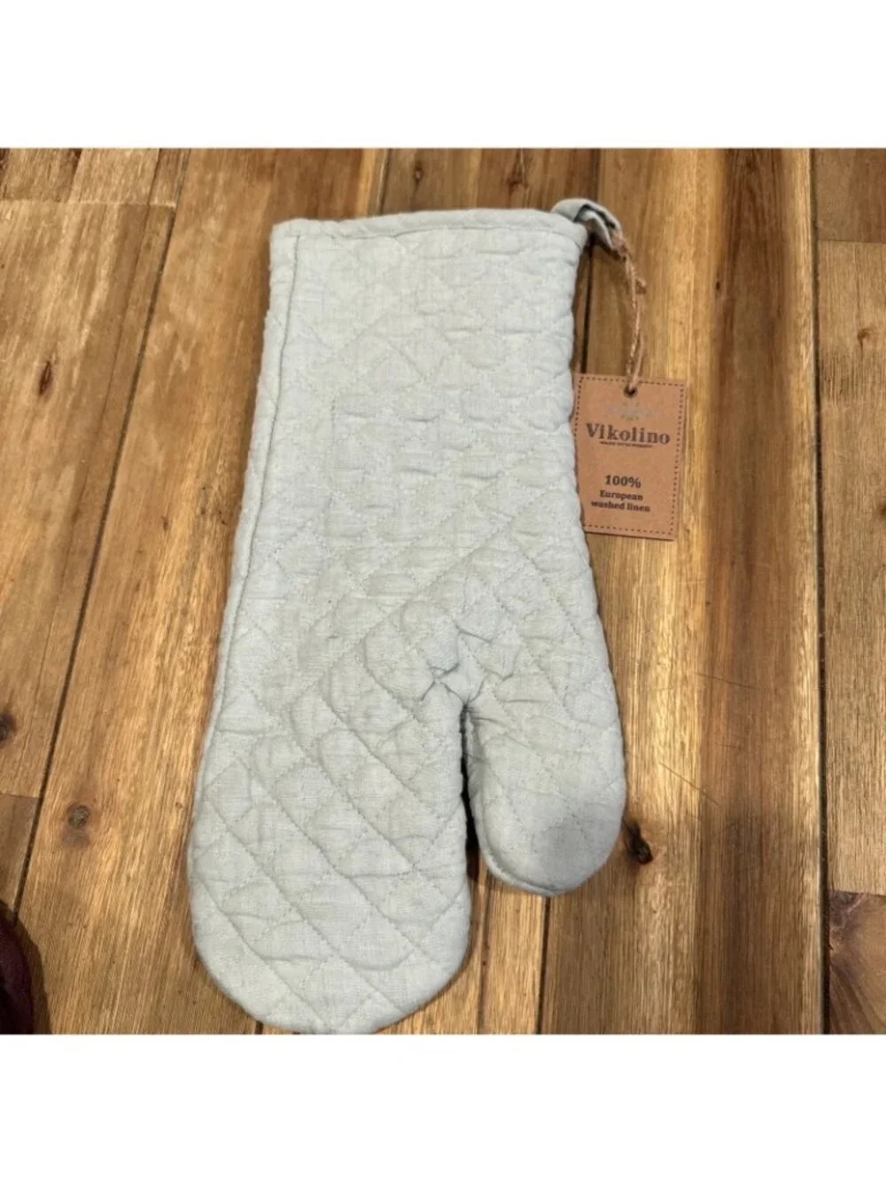 Vikolino Sea Blue Green Linen Quilted Oven Glove Machine Washable 12.5